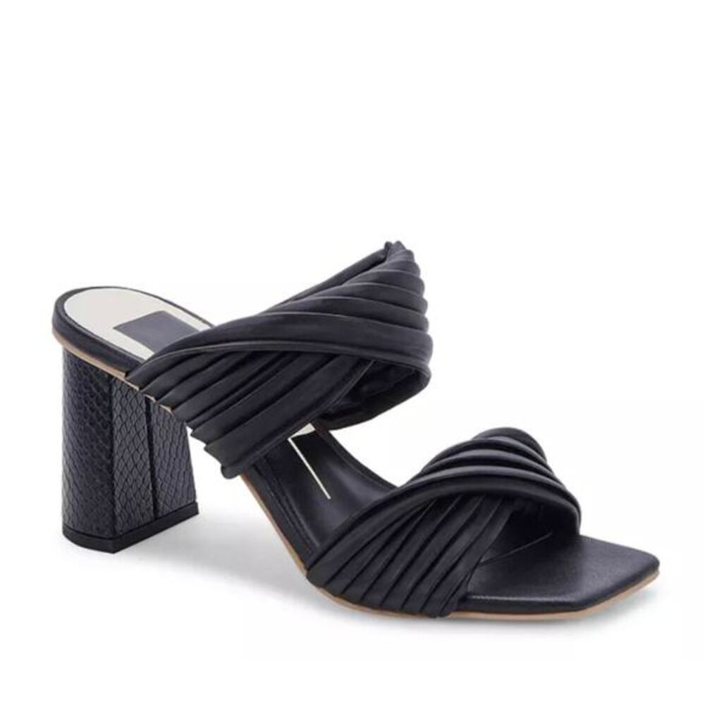 Dolce Vita Women's Pilton Square Toe Pleated Strap High Heel Sandals‎ Black Size